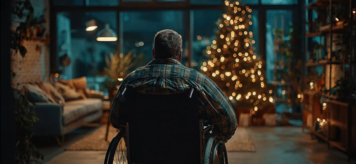 man in wheelchair in ada addition around holidays
