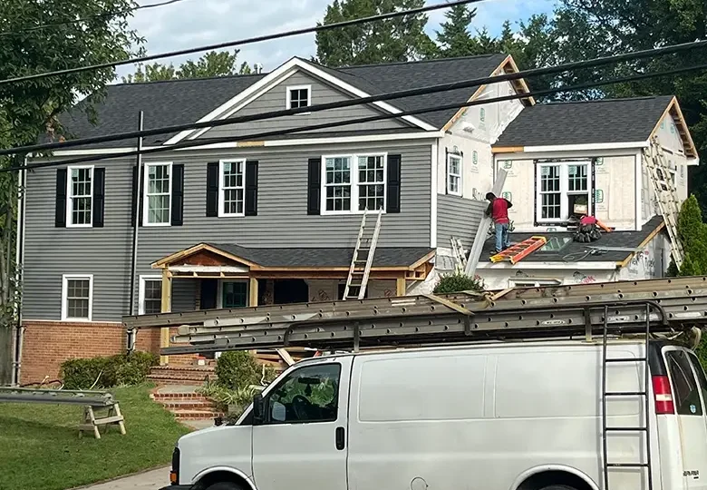 Vienna second story addition with siding being installed
